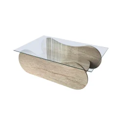 Table basse verre base luge effet travertin avec niche SALTA