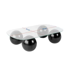 Table basse verre bords arrondis 4 pieds boule KOCHI
