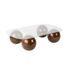 Table basse verre bords arrondis 4 pieds boule KOCHI