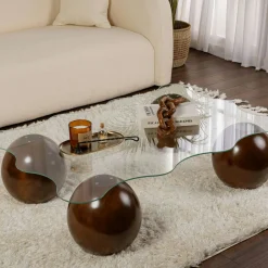 Table basse verre design organique 4 pieds boule KOCHI