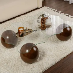 Table basse verre design organique 4 pieds boule KOCHI