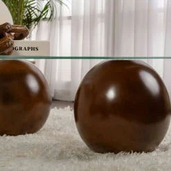 Table basse verre design organique 4 pieds boule KOCHI