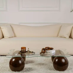 Table basse verre design organique 4 pieds boule KOCHI