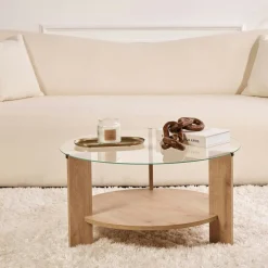 Table basse verre double plateau - effet chêne SALTA