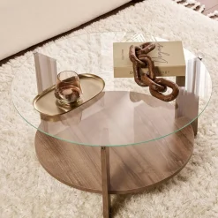 Table basse verre double plateau - effet bois de noyer SALTA