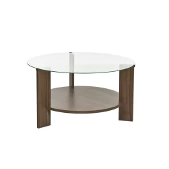 Table basse verre double plateau - effet bois de noyer SALTA