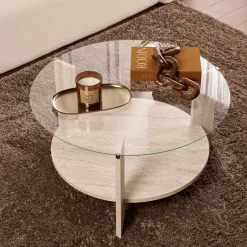 Table basse verre double plateau - effet travertin SALTA