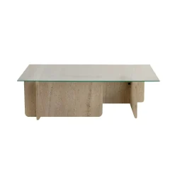 Table basse verre déstructurée – base effet travertin SALTA