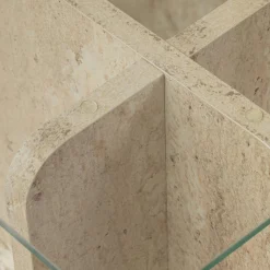 Table basse verre déstructurée – base effet travertin SALTA