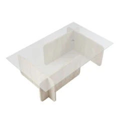 Table basse verre déstructurée – base effet travertin SALTA