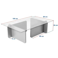 Table basse verre déstructurée – base effet bois noyer SALTA