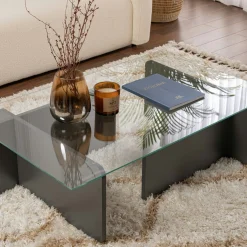 Table basse verre déstructurée – base gris anthracite SALTA