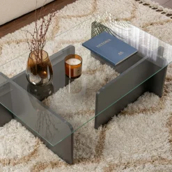 Table basse verre déstructurée – base gris anthracite SALTA