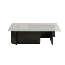 Table basse verre déstructurée – base effet bois noir SALTA