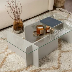 Table basse verre déstructurée – base gris clair SALTA