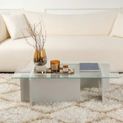 Table basse verre déstructurée – base gris clair SALTA