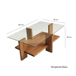 Table basse verre et bois brun - 2 plateaux LHASA