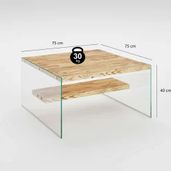 Table basse verre et bois - plateaux clairs suspendus LHASA