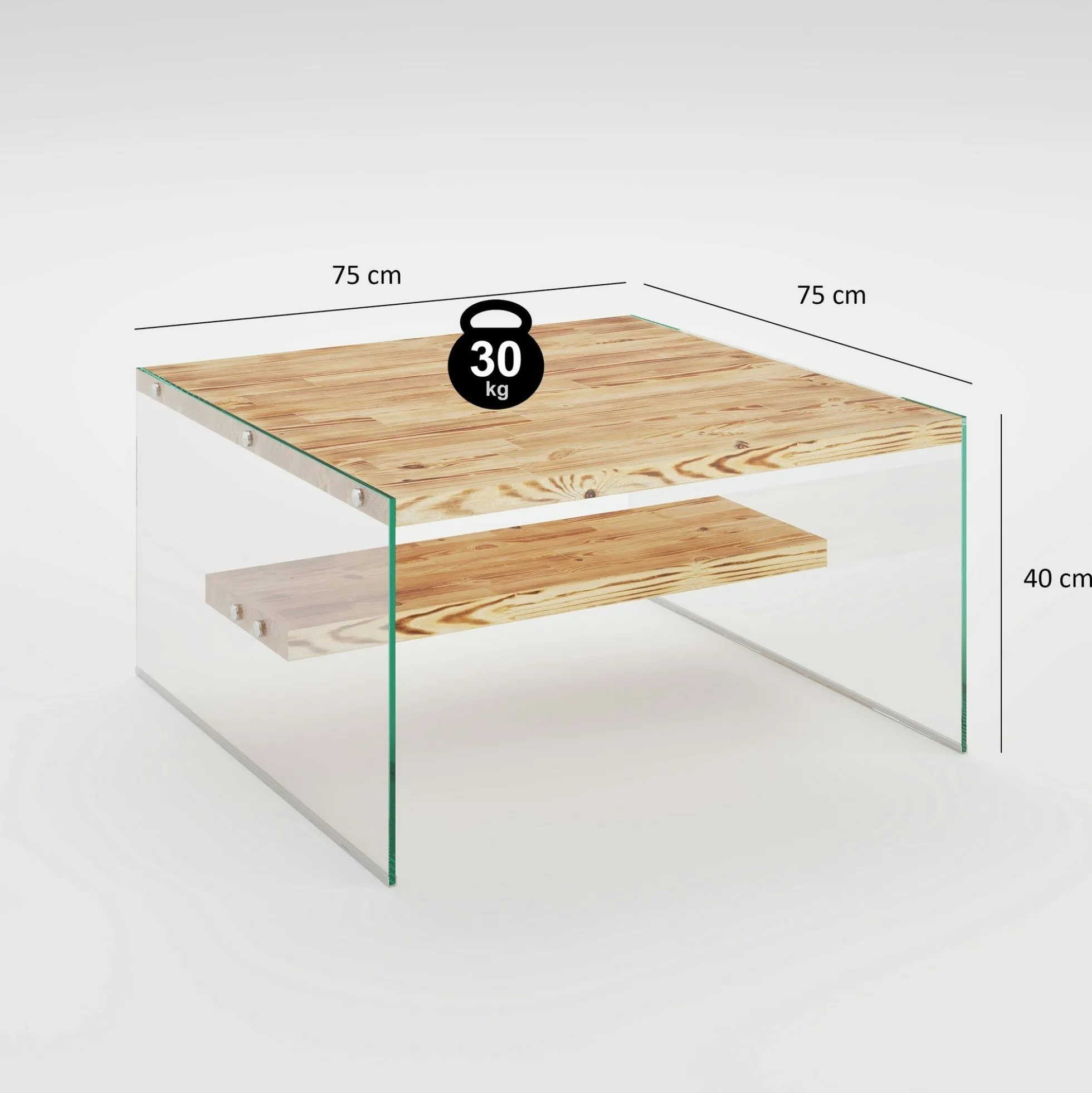 Table basse verre et bois - plateaux clairs suspendus LHASA