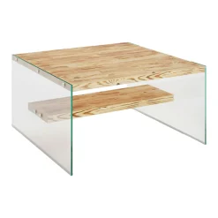 Table basse verre et bois - plateaux clairs suspendus LHASA