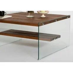Table basse verre et bois - plateaux marrons suspendus LHASA