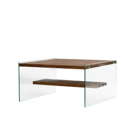 Table basse verre et bois - plateaux marrons suspendus LHASA
