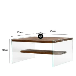 Table basse verre et bois - plateaux marrons suspendus LHASA