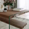 Table basse verre et bois - plateaux bruns suspendus LHASA