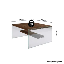 Table basse verre et bois - plateaux bruns suspendus LHASA