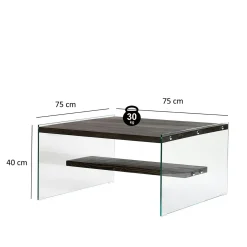 Table basse verre et bois - plateaux gris suspendus, LHASA