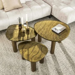 Table basse verre – finition antique dorée, 40 cm LAGUNA