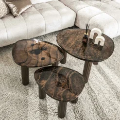 Table basse verre – finition cuivre antique, 35 cm LAGUNA