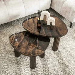 Table basse verre – finition cuivre antique, 35 cm LAGUNA