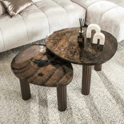 Table basse verre – finition cuivre antique, 45 cm LAGUNA