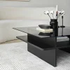 Table basse verre fumé carrée, base noire SALTA