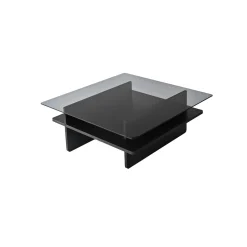 Table basse verre fumé carrée, base noire SALTA