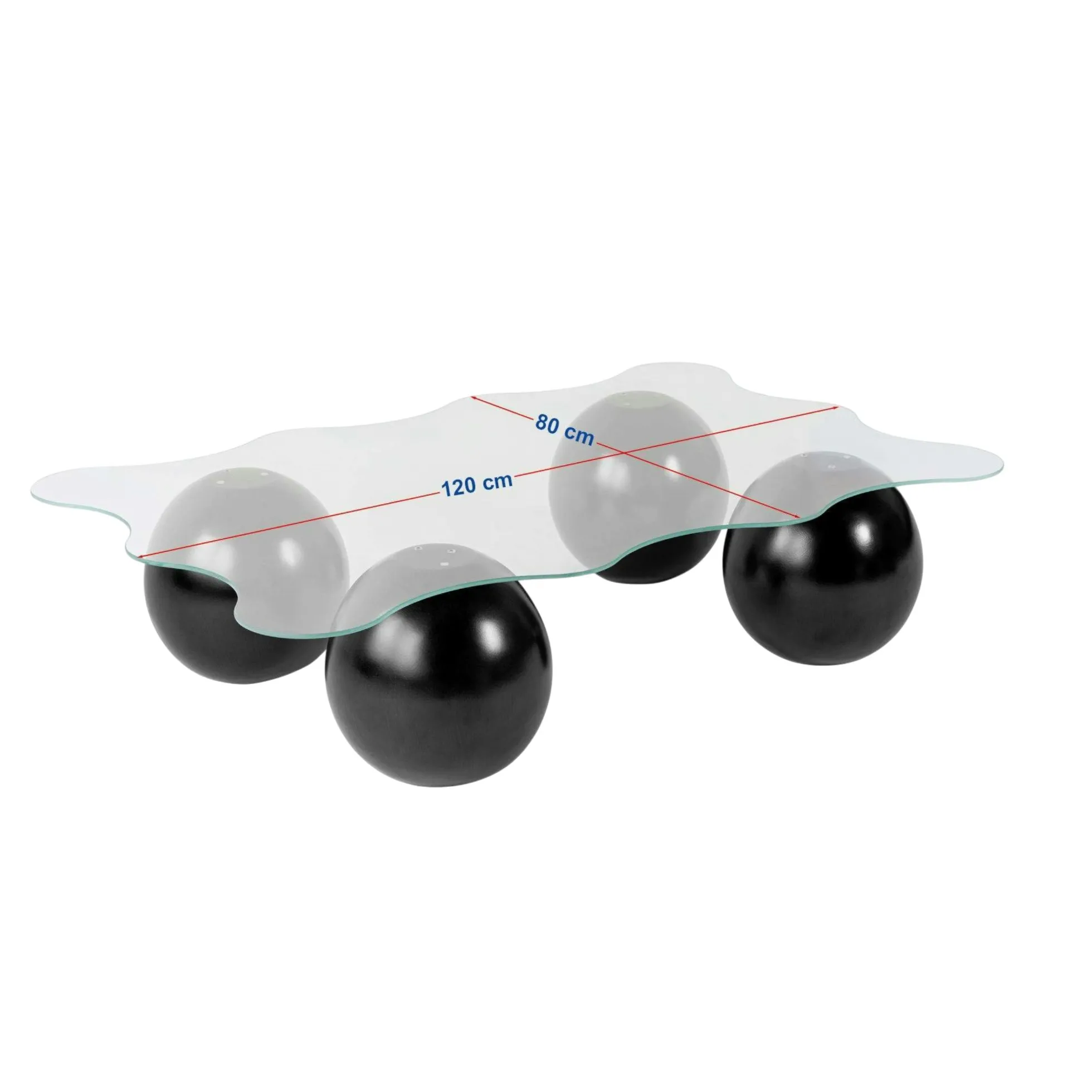 Table basse verre fumé design organique 4 pieds boule KOCHI