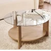 Table basse verre fumé double plateau - effet chêne SALTA