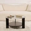 Table basse verre fumé double plateau - effet bois noir SALTA