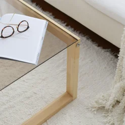 Table basse verre fumé et bois clair - forme rectangle LHASA