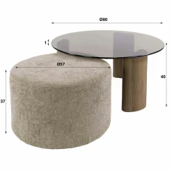 Table basse verre fumé et pouf assorti MILOS