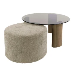 Table basse verre fumé et pouf assorti MILOS