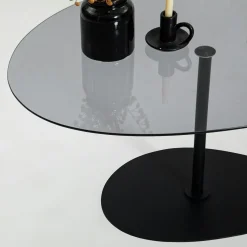 Table basse verre fumé, forme triangle organique TULUM