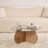 Table basse verre fumé - pied en croix effet chêne clair SALTA