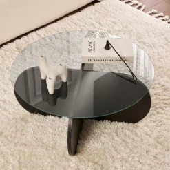 Table basse verre fumé - pied en croix effet bois noir SALTA