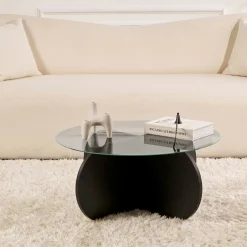 Table basse verre fumé - pied en croix effet bois noir SALTA
