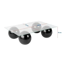Table basse verre gris rectangulaire - 4 pieds noirs KOCHI