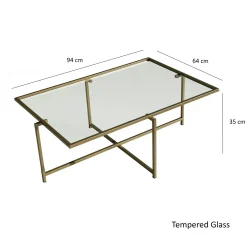Table basse verre & métal doré - design minimaliste TULUM