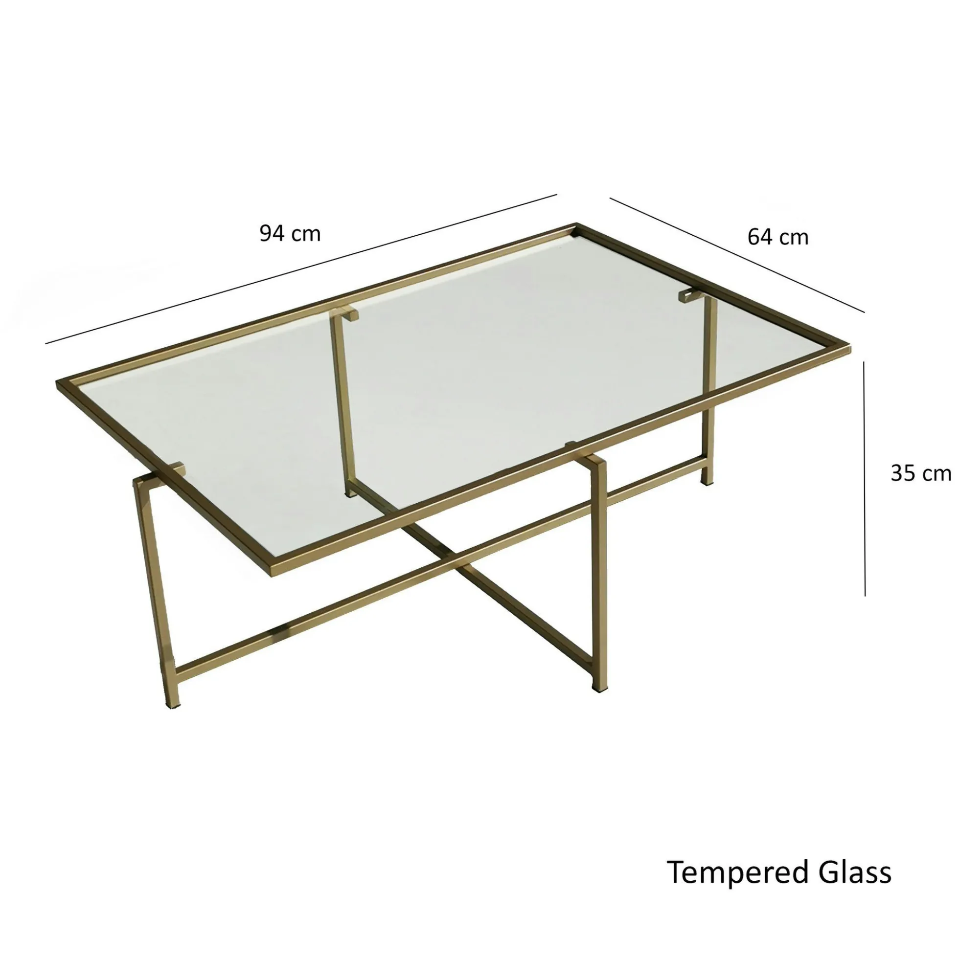 Table basse verre & métal doré - design minimaliste TULUM