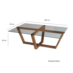 Table basse verre trempé - pied croisé en bois brun LHASA